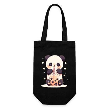 Kawaii Panda trinkt Boba Bubble Tea Chibi - Geschenkbeutel für Flaschen - Schwarz - Vorne