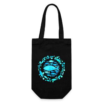 Fisch Design, Mandala mit Fischen, Aesthetic Style - Geschenkbeutel für Flaschen - Schwarz - Vorne