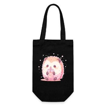 Kawaii Hérisson Boissons Boba Bubble Tea Chibi - Sac à bouteille - noir - Devant