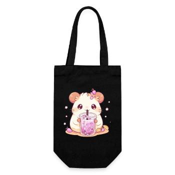 Kawaii Hamster trinkt Boba Bubble Tea Chibi - Geschenkbeutel für Flaschen - Schwarz - Vorne