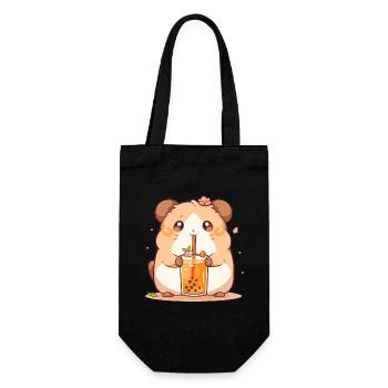 Kawaii Hamster trinkt Boba Bubble Tea Chibi - Geschenkbeutel für Flaschen - Schwarz - Vorne