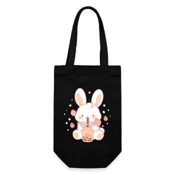 Kawaii Hase trinkt Boba Bubble Tea Chibi - Geschenkbeutel für Flaschen - Schwarz - Vorne