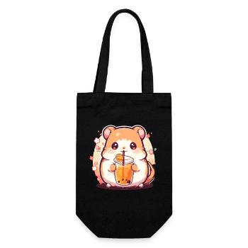 Kawaii Hamster trinkt Boba Bubble Tea Chibi - Geschenkbeutel für Flaschen - Schwarz - Vorne