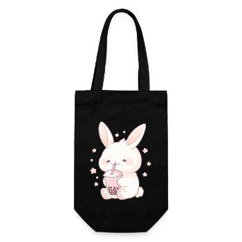 Kawaii Hase trinkt Boba Bubble Tea Chibi - Geschenkbeutel für Flaschen - Schwarz - Vorne
