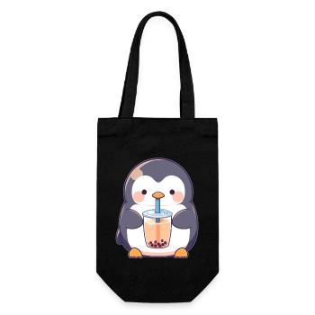 Kawaii Penguin Drinks Boba Bubble Tea Chibi - Gift Bag for Bottles - black - Front