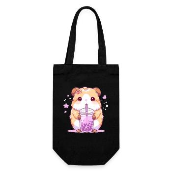 Kawaii Hamster trinkt Boba Bubble Tea Chibi - Geschenkbeutel für Flaschen - Schwarz - Vorne