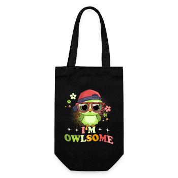 Eule Eulen I`m Owlsome - Geschenkbeutel für Flaschen - Schwarz - Vorne