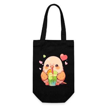 Kawaii Lovebird Drinks Boba Bubble Tea Chibi - Gift Bag for Bottles - black - Front