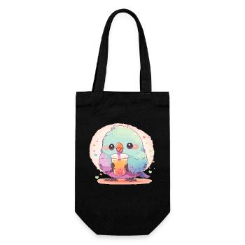 Kawaii Lovebird Drinks Boba Bubble Tea Chibi - Gift Bag for Bottles - black - Front