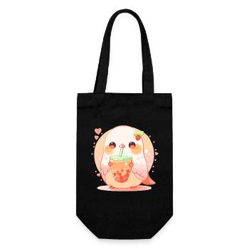 Kawaii Lovebird Drinks Boba Bubble Tea Chibi - Gift Bag for Bottles - black - Front