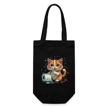 Katzen spielt mit einer Toilettenpapierrolle - Geschenkbeutel für Flaschen - Schwarz - Vorne