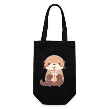 Kawaii Otter trinkt Boba Bubble Tea Chibi - Geschenkbeutel für Flaschen - Schwarz - Vorne