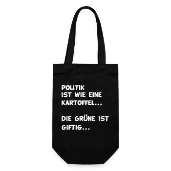 Politik ist wie eine Kartoffel Grüne ist giftig - Geschenkbeutel für Flaschen - Schwarz - Vorne