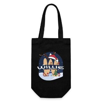 Toller Willie-Name mit Weihnachtsmütze im Weihnachtsthema - Geschenkbeutel für Flaschen - Schwarz - Vorne