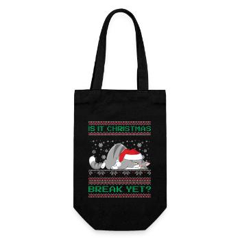 Is It Christmas Break Yet? Müde Katze für Lehrer - Geschenkbeutel für Flaschen - Schwarz - Vorne