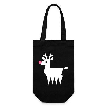 Rentier Rudolf L weiß mit neonpinker Nase - Geschenkbeutel für Flaschen - Schwarz - Vorne