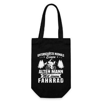 Unterschätze niemals einen alten Mann Mit Fahrrad - Geschenkbeutel für Flaschen - Schwarz - Vorne