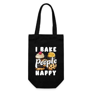 Bäcker Backen Ich Backe Menschen Glücklich Cupcake Keks - Geschenkbeutel für Flaschen - Schwarz - Vorne