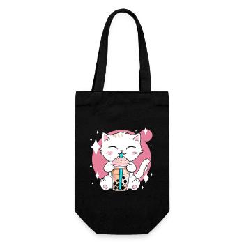 Kawaii Bubble Tea Cat Boba Lait - Sac à bouteille - noir - Devant
