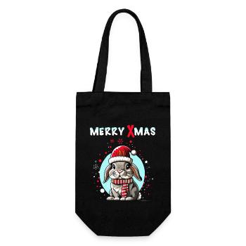 Niedlicher Hase mit Weihnachtsmütze feiert Xmas - Geschenkbeutel für Flaschen - Schwarz - Vorne