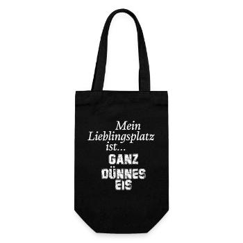 Mein Lieblingsplatz ist ganz dünnes Eis - Geschenkbeutel für Flaschen - Schwarz - Vorne