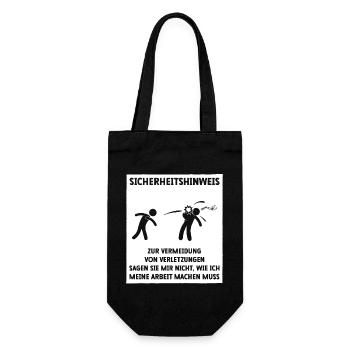 Sicherheitshinweis Lustiger Spruch - Geschenkbeutel für Flaschen - Schwarz - Vorne