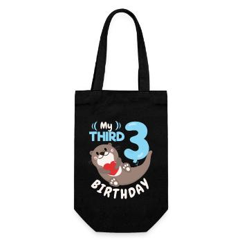3rd Birthday, 3 Years Old, Kawaii Otter, Saying - Gift Bag for Bottles - black - Front