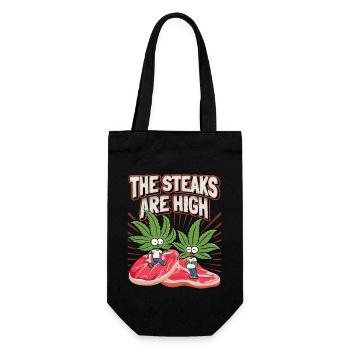 Steak, Cannabis Blatt, Marihuana, lustiger Spruch - Geschenkbeutel für Flaschen - Schwarz - Vorne