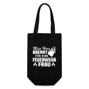 Mein Herz brennt für eine Feuerwehrfrau - Geschenkbeutel für Flaschen - Schwarz - Vorne