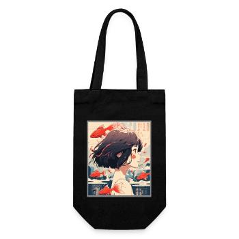 Vintage Japanisch Ästhetik Otaku Anime Girl - Geschenkbeutel für Flaschen - Schwarz - Vorne