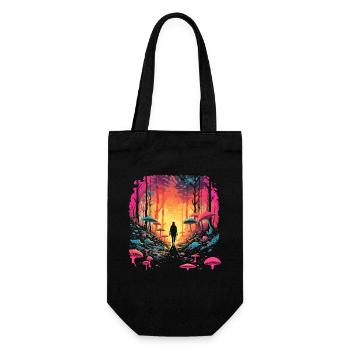Mushroom | Fantasy Pilze Wald Natur Goa Festival - Geschenkbeutel für Flaschen - Schwarz - Vorne