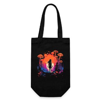 Mushroom | Fantasy Pilze Wald Natur Goa Festival - Geschenkbeutel für Flaschen - Schwarz - Vorne