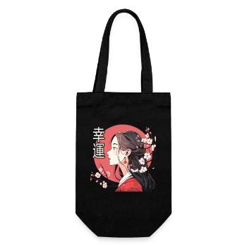 Vintage Japanese Aesthetic Otaku Anime Girl - Gift Bag for Bottles - black - Front