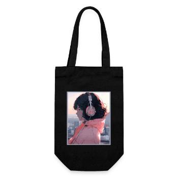 Vintage Japanisch Ästhetik Otaku Anime Girl - Geschenkbeutel für Flaschen - Schwarz - Vorne
