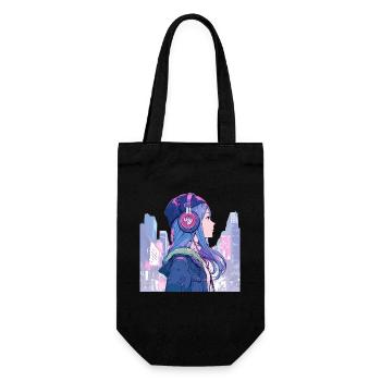 Vintage Japanisch Ästhetik Otaku Anime Girl - Geschenkbeutel für Flaschen - Schwarz - Vorne
