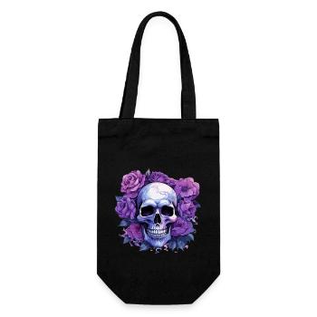 Fleurs éternelles - Crâne et roses violettes - Sac à bouteille - noir - Devant