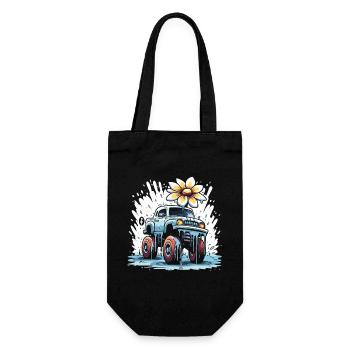 Ein bunter Flower Power Monstertruck - Geschenkbeutel für Flaschen - Schwarz - Vorne