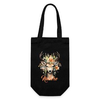 Hirsch mit Blumen Natur Wald Naturfreunde Wandern - Geschenkbeutel für Flaschen - Schwarz - Vorne