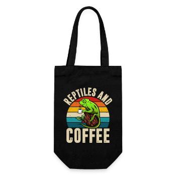 Reptilien Und Kaffee, Chamäleon Retro T-Shirt - Geschenkbeutel für Flaschen - Schwarz - Vorne