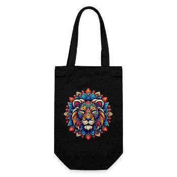 Löwe mit Mandalas verziert - Geschenkbeutel für Flaschen - Schwarz - Vorne