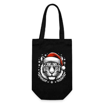 Tiger Weihnachtsmann Weihnachtstier - Geschenkbeutel für Flaschen - Schwarz - Vorne