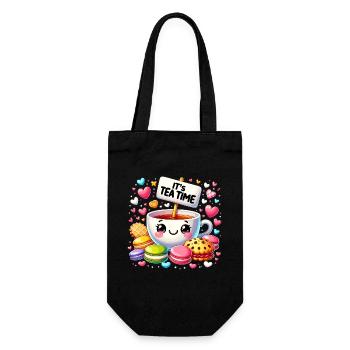 Kawaii Tea Cute Tea Lover Cookie Cake Tea Time - Gift Bag for Bottles - black - Front