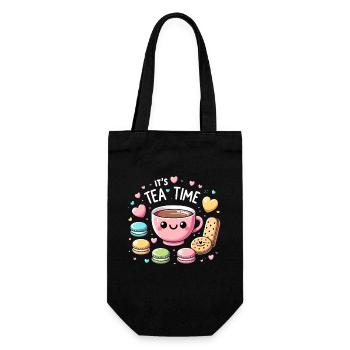 Kawaii Tea Cute Tea Lover Cookie Cake Tea Time - Gift Bag for Bottles - black - Front