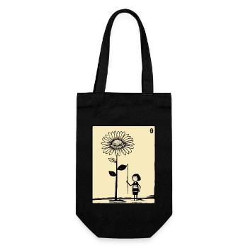 Das winzige Mädchen und die Sonnenblume - Geschenkbeutel für Flaschen - Schwarz - Vorne