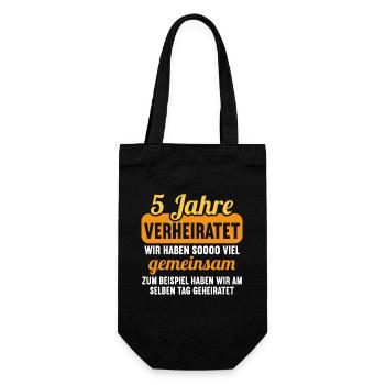Wir haben viel gemeinsam 5.Hochzeitstag - Geschenkbeutel für Flaschen - Schwarz - Vorne