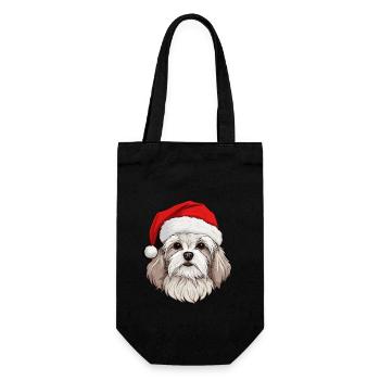Malteser Hund Weihnachten Kopf - Geschenkbeutel für Flaschen - Schwarz - Vorne