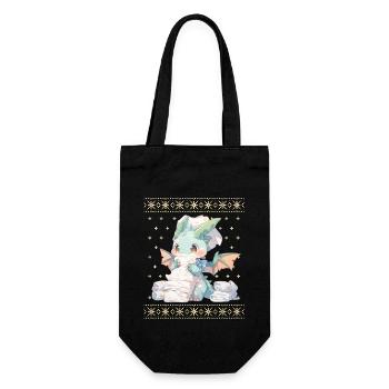 Kawaii Dragon in Ugly Christmas Sweater Style - Gift Bag for Bottles - black - Front