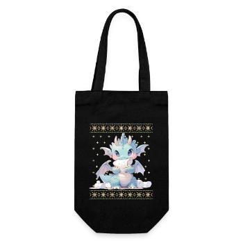 Kawaii Dragon in Ugly Christmas Sweater Style - Gift Bag for Bottles - black - Front