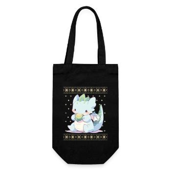 Kawaii Dragon in Ugly Christmas Sweater Style - Gift Bag for Bottles - black - Front
