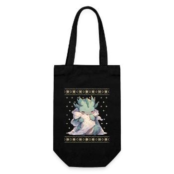 Kawaii Dragon in Ugly Christmas Sweater Style - Gift Bag for Bottles - black - Front